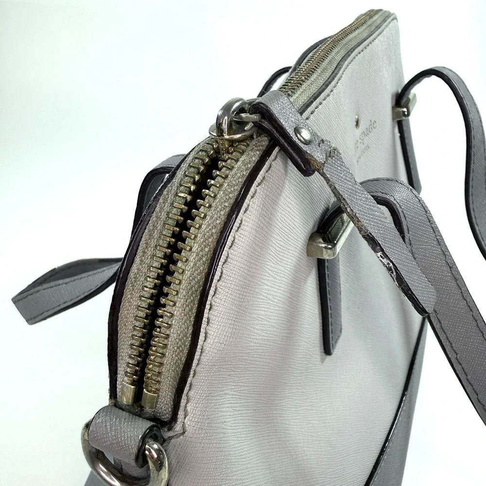 Kate‎ Spade New York Saffiano Leather Satchel Gray Beige Dome Bag Purse